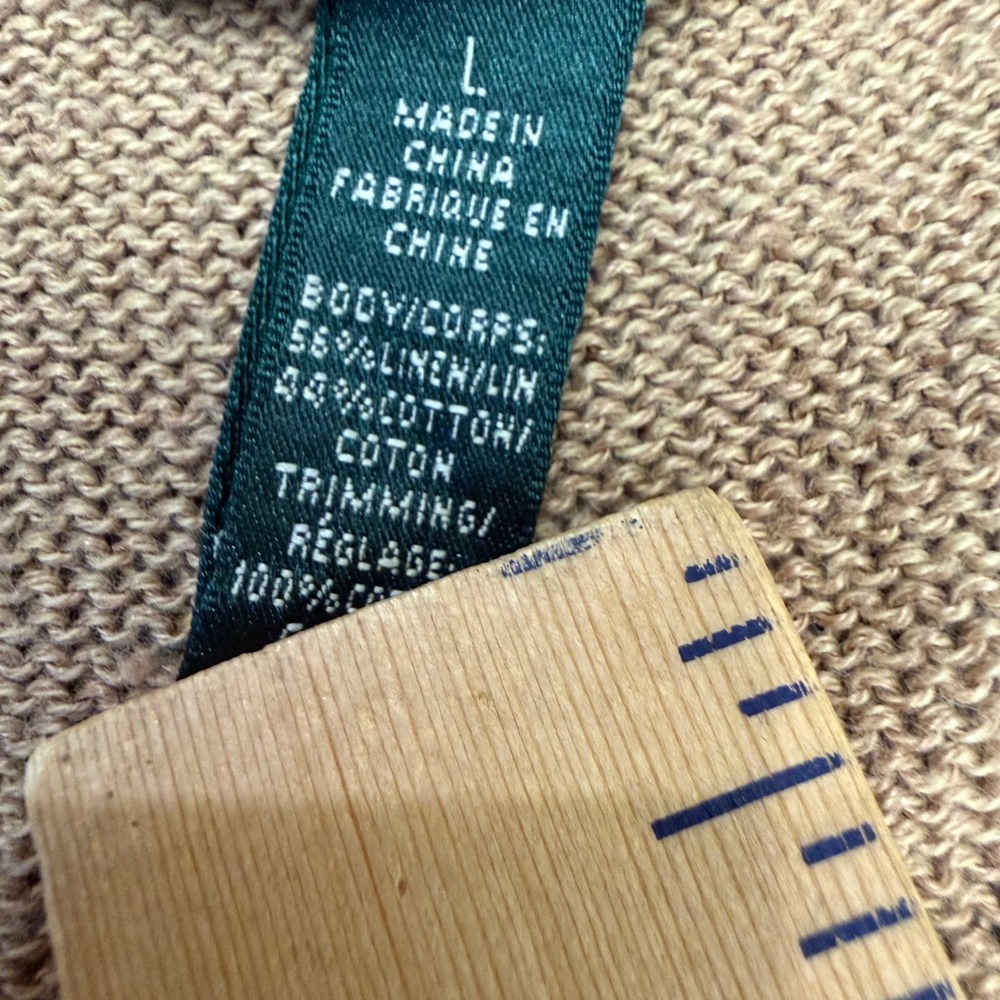 Lauren Ralph Lauren Womens Tan Linen Cotton Belted Cargo Pocket Cardigan Large - Picture 3 of 8